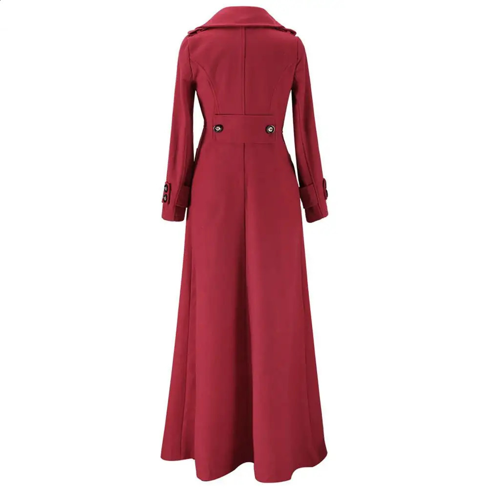 Long womens wool coat autumn and winter single chest flip collar ultra-thin fit wool womens trench coat womens jacket 240828