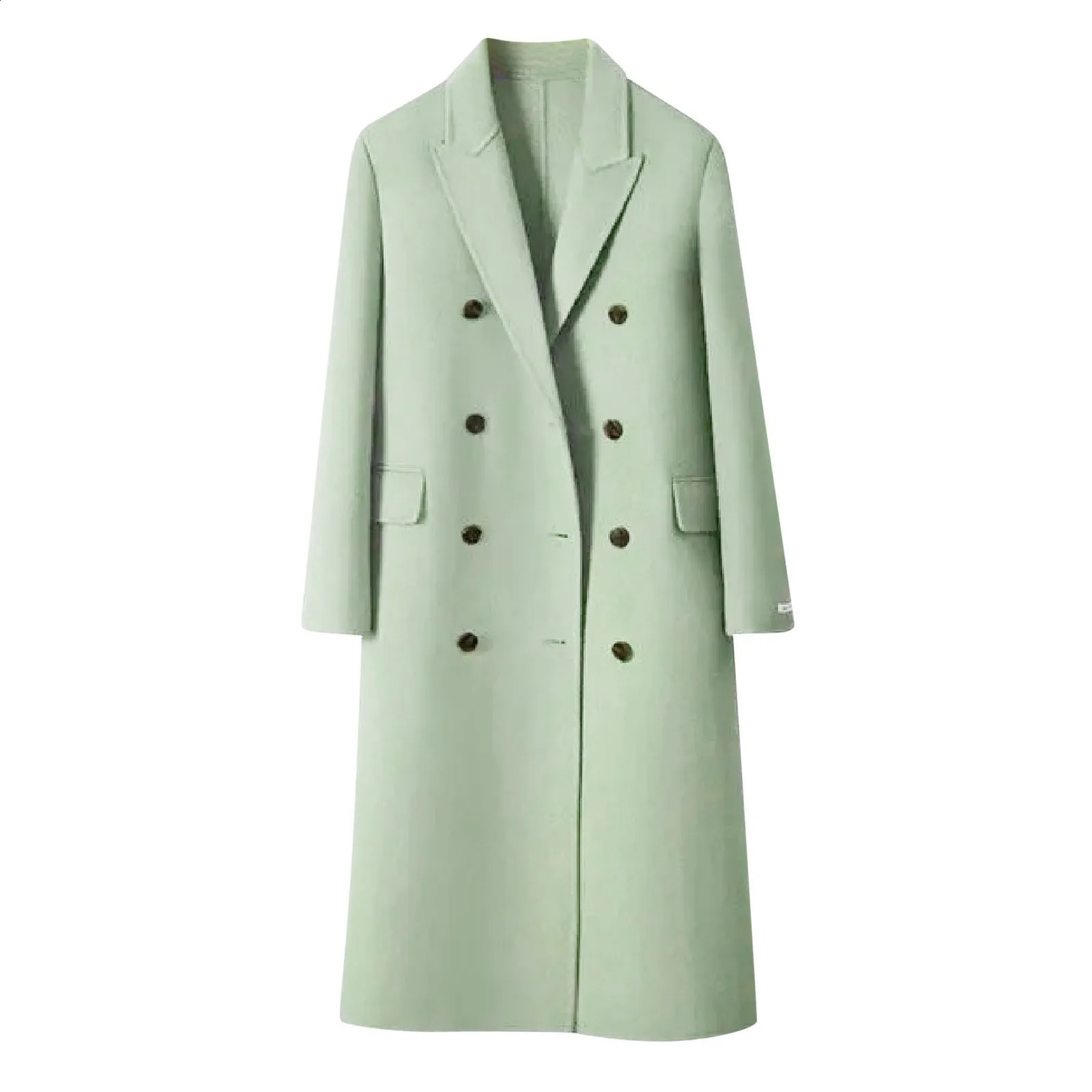 Autumn and winter wool coat womens long sleeved double chest slim fit slotted coat womens solid lapel long coat 240828