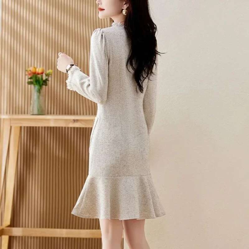 Black Women's Long Sleeve Dresses Spring Autumn Fashion New Female Dress Elegant Party On Promotion Chic One Pieces Korean 2025