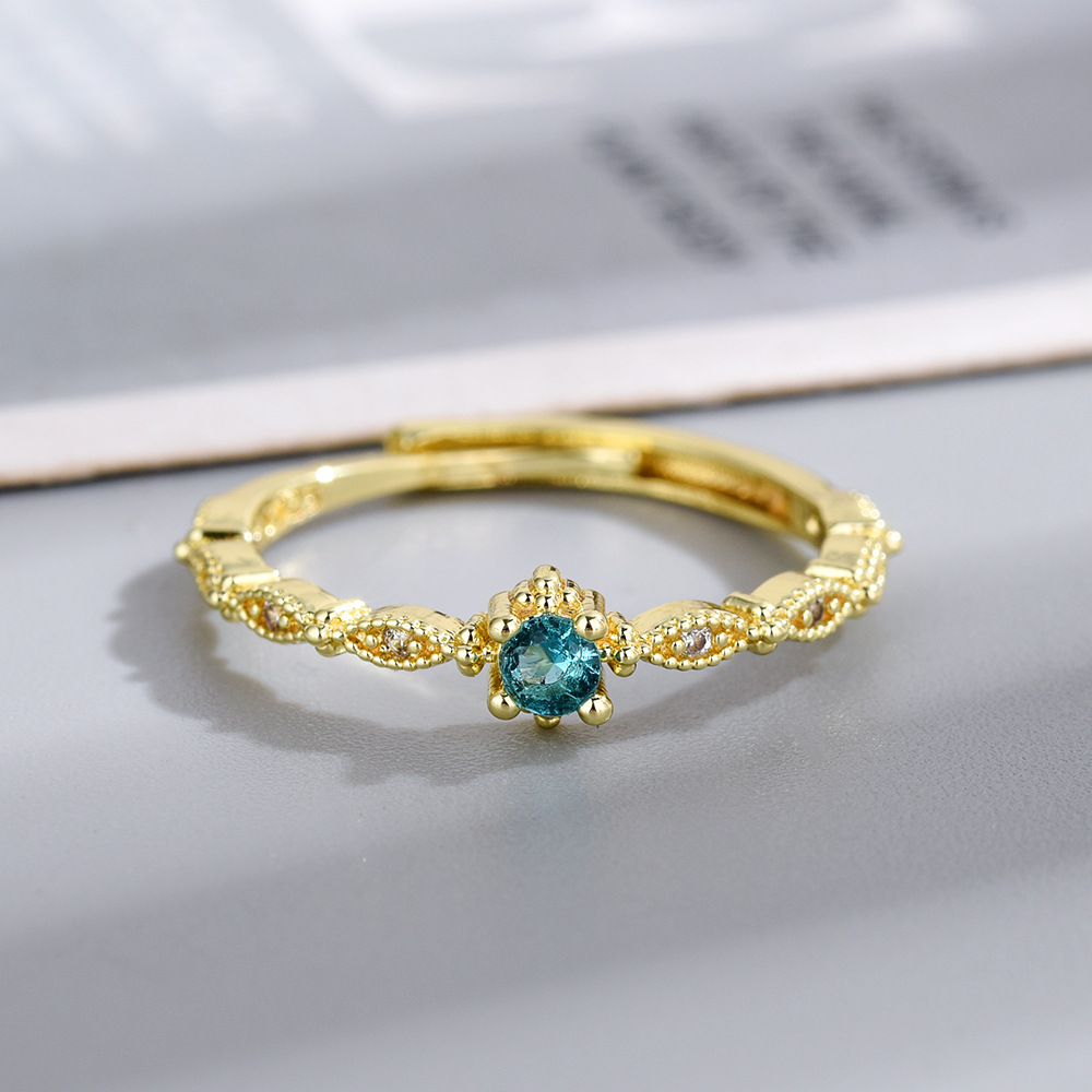 Free shipping 4mm slim nature blue dia designer ring for women girls ins fashion sier gold shine crystal cz zircon lovely engagement rings jewelry gif
