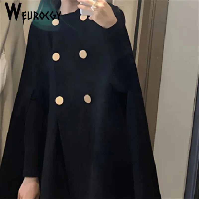 Fashion wool raincoat womens coat autumn winter solid open top coat loose coat womens double chest lapel jacket 240828