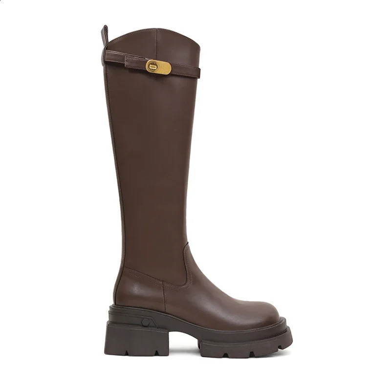 Womens Knight Boots Fashion and Elegant Belt Buckle Side Zipper Shoes Square High Heels Womens Knee High Boots 240827