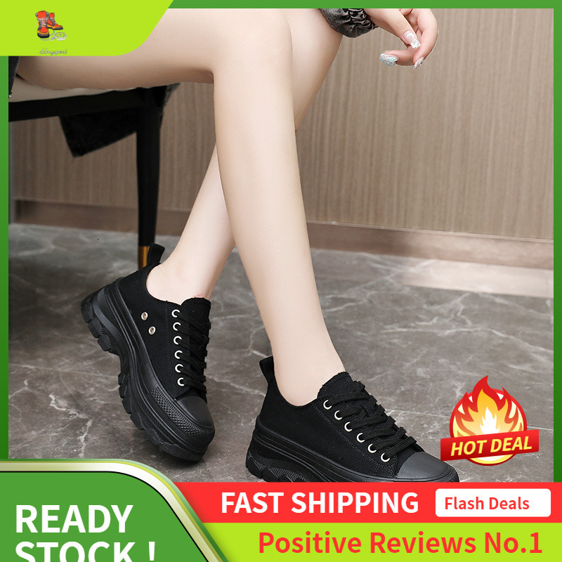 Ddmysports BR New Canvas Casual Women S Autumn Breathable Solid Color Increase Thick Sole Board Shoes Versatile And Durable OUTDOOR