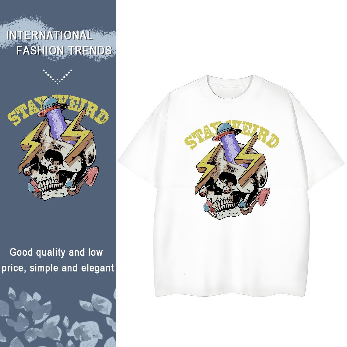 Factory Direct Women T Shirts 230g Pure Cotton Crew Neck Breathable Street Casual skull Woman Tshirt Popular Floral Print Clothes