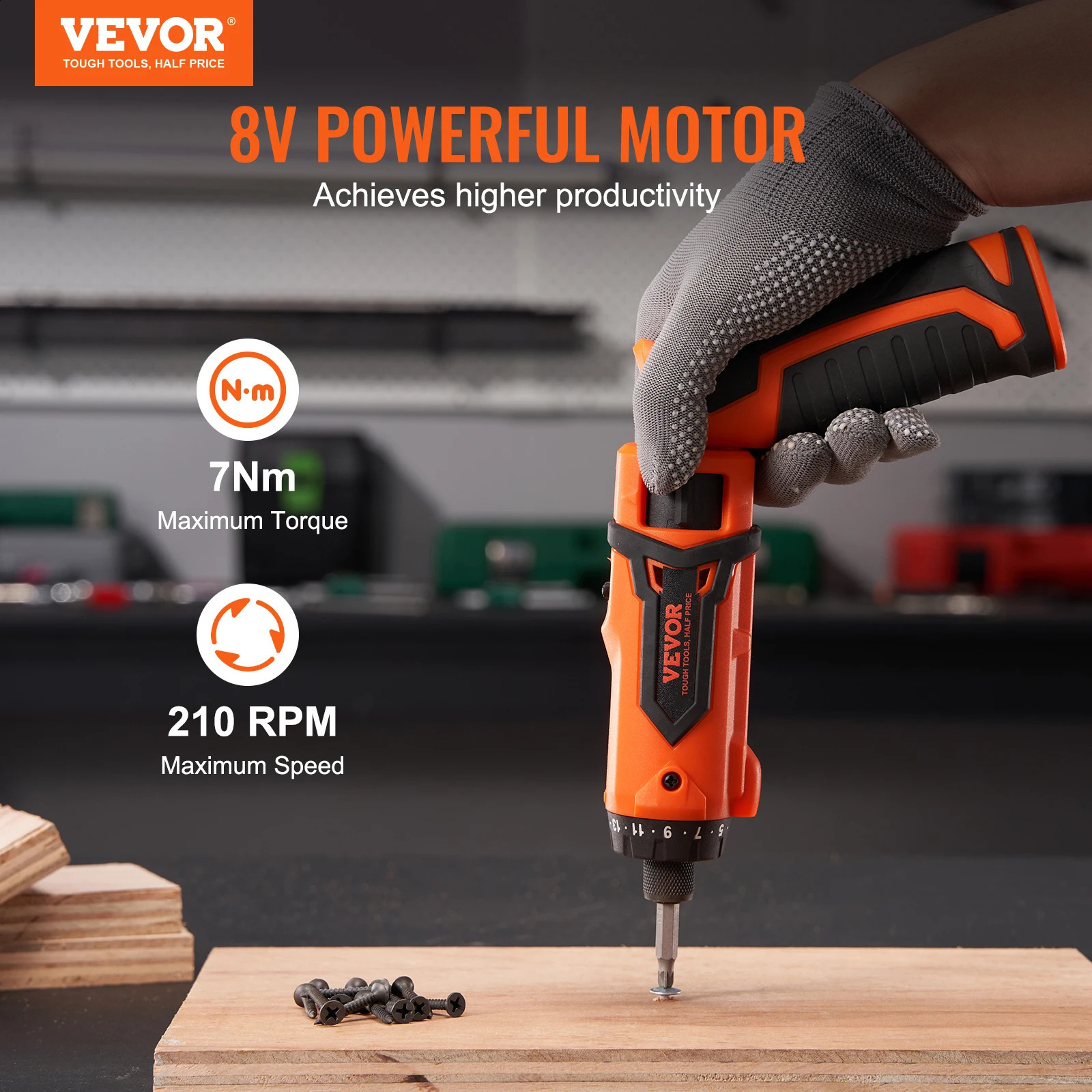 VEVOR cordless screwdriver 8V 7Nm electric charging kit with 82 accessory kits and cable LED light 240828