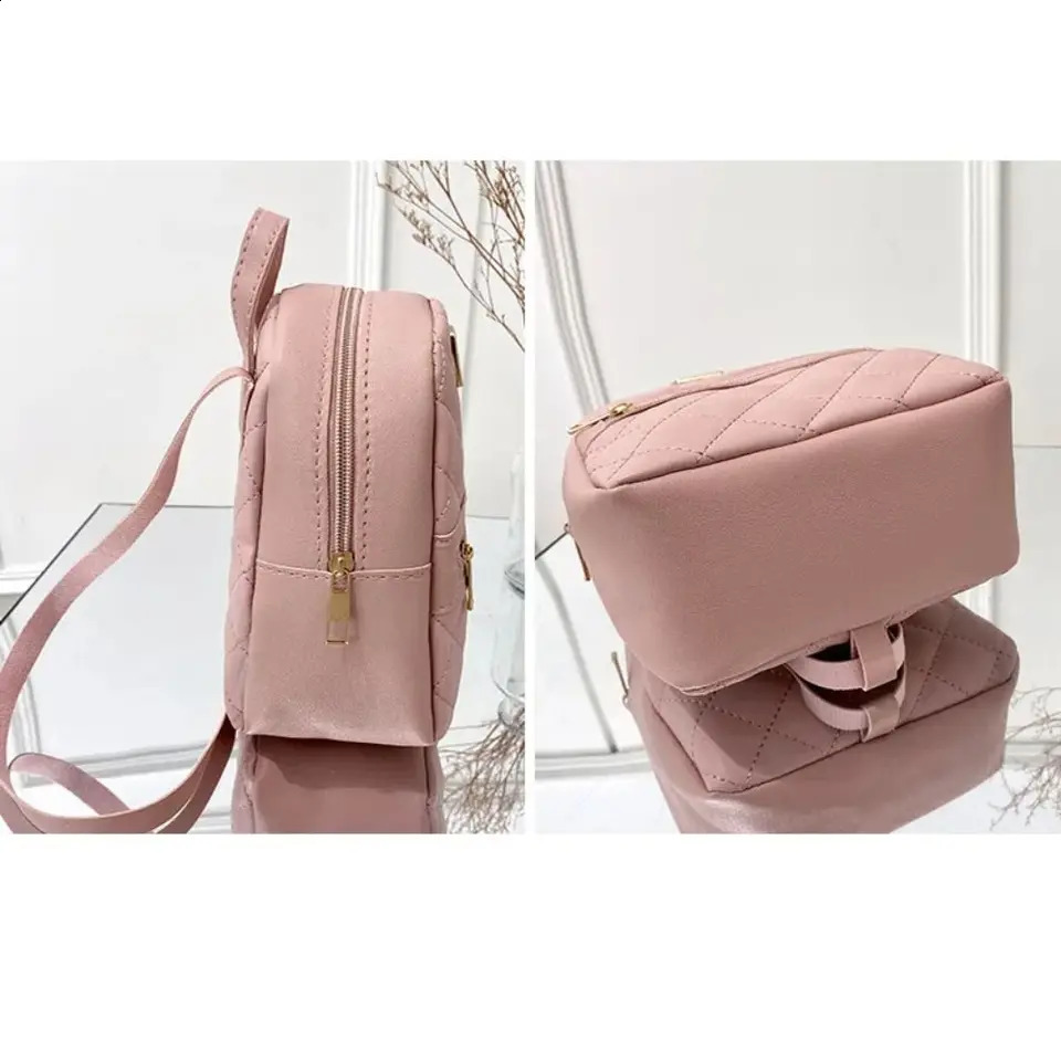 Mini Lingge Embroidered Small Backpack Fashion Solid Color Zipper Womens Shoulder Bag Large Capacity PU Leather Travel Rucksack 240829