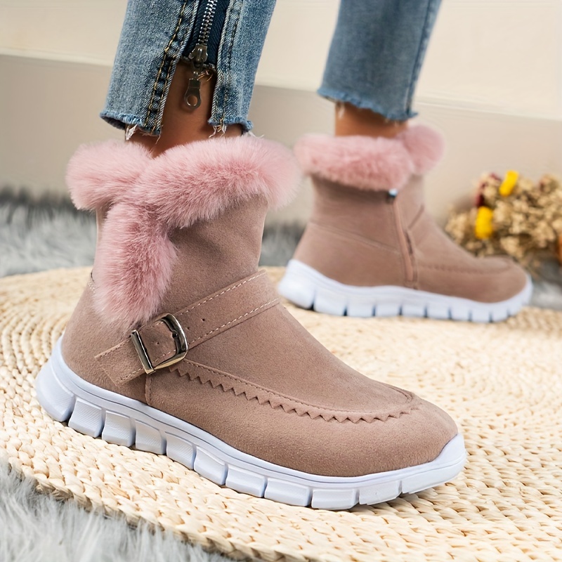 Cozy Winter Thermal Insulated Snow - Wm Plush ed, Fluffy Trim, Side Zipper, Water Resistant, Anti-Slip, Comfortable Ankle Boots for Womens Cold Weathe