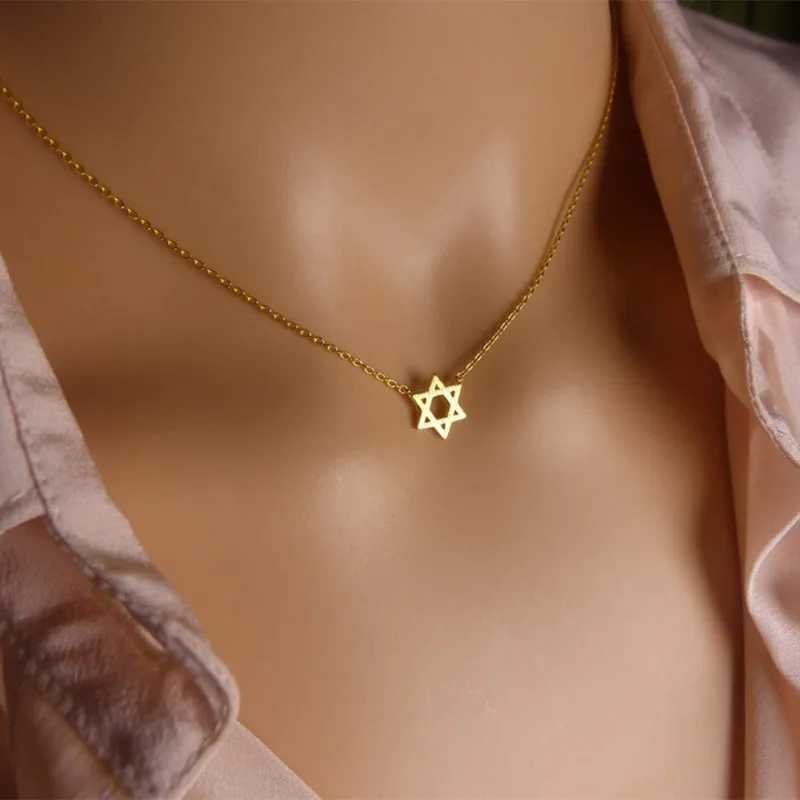 Retro Je Jewelry Star David Pendant Necklace Womens Chain Stainless Steel Israeli Emblem Talisman Solomon Logo W240828