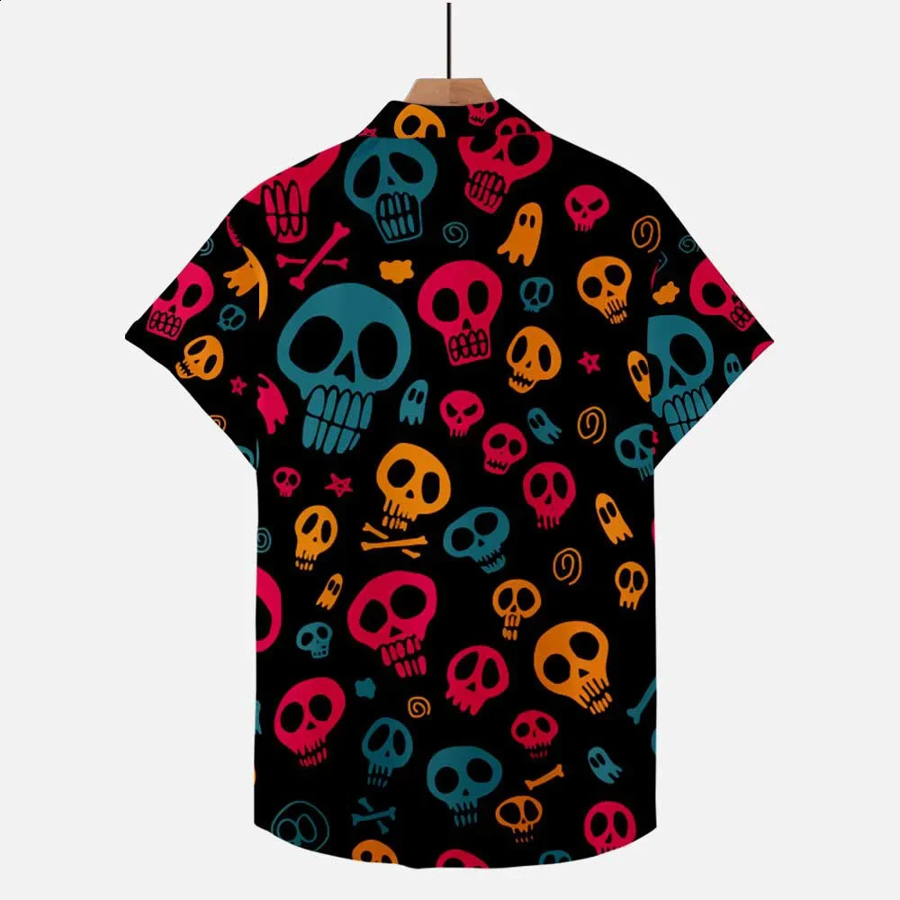 Mens summer casual short sleeved Halloween skull 3D printed hip-hop shirt plus size 240829