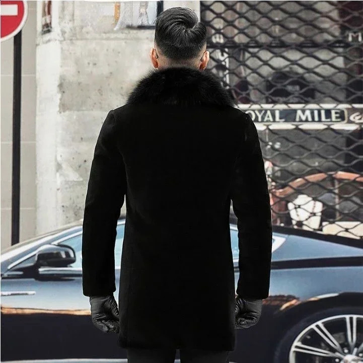 Mens black faux fur collar jacket button long sleeved winter oversized warm mens windbreaker Xxl 240828