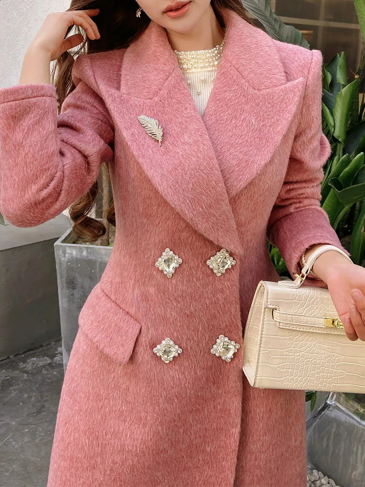 Dabuwawa notch double-sided wool long coat womens Epaulet double chest jacket elegant coat ACGN DM1DCO017 240828