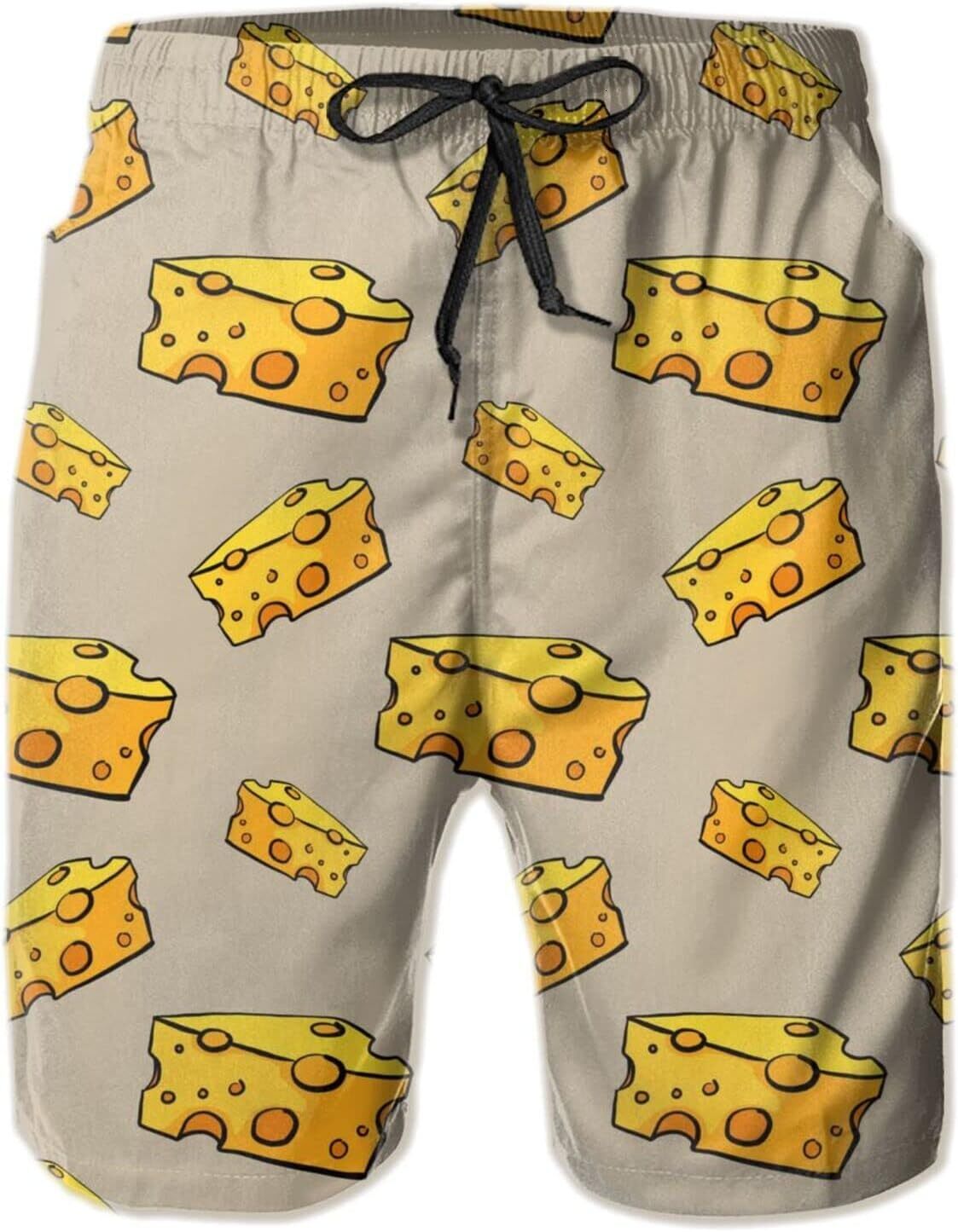 Mens Shorts 3D Printing Pattern Tasty Cheese Swim Trunks Quick Dry Stylish Beach Board Swimwear