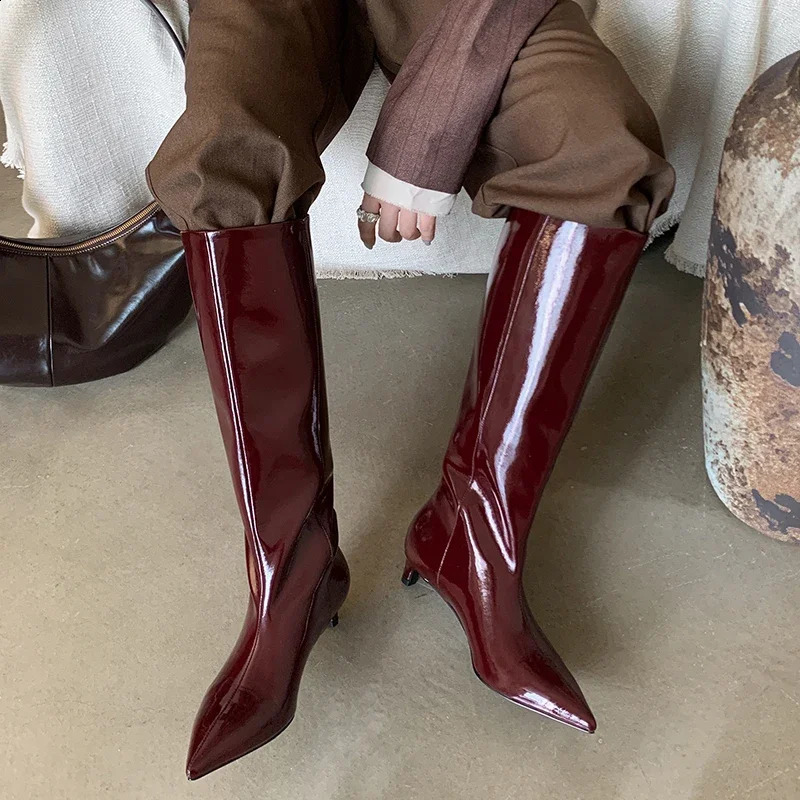 JOZHATA size 34-40 womens knee high boots leather sexy little cat boots winter 2025 wide calf boots 240827