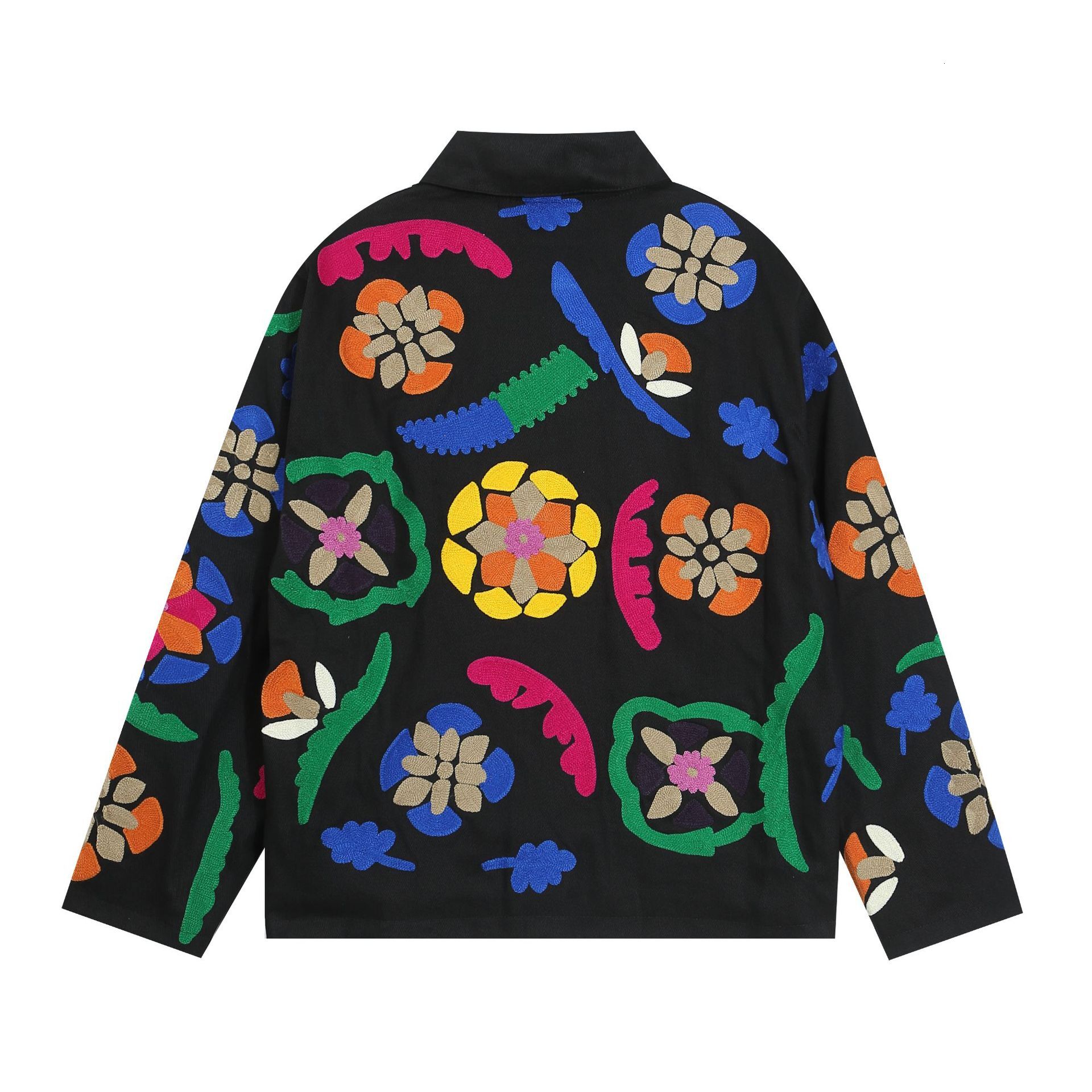 American Flower Totem Embroidery Collar Jacket for Men and Women Loose Couple Casual Jacket Trendy