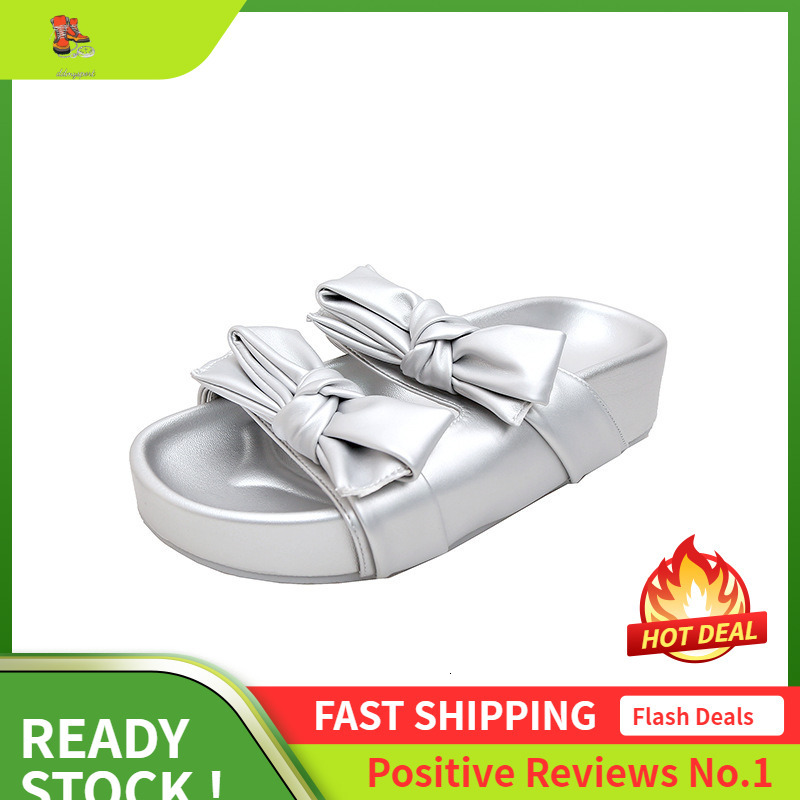Ddmysports Flat Ribbon Bow Thick Soled Leather Women In Summer Versatile And Fairy Style Niche Cool Slippers For Outdoor Wear OUTDOOR
