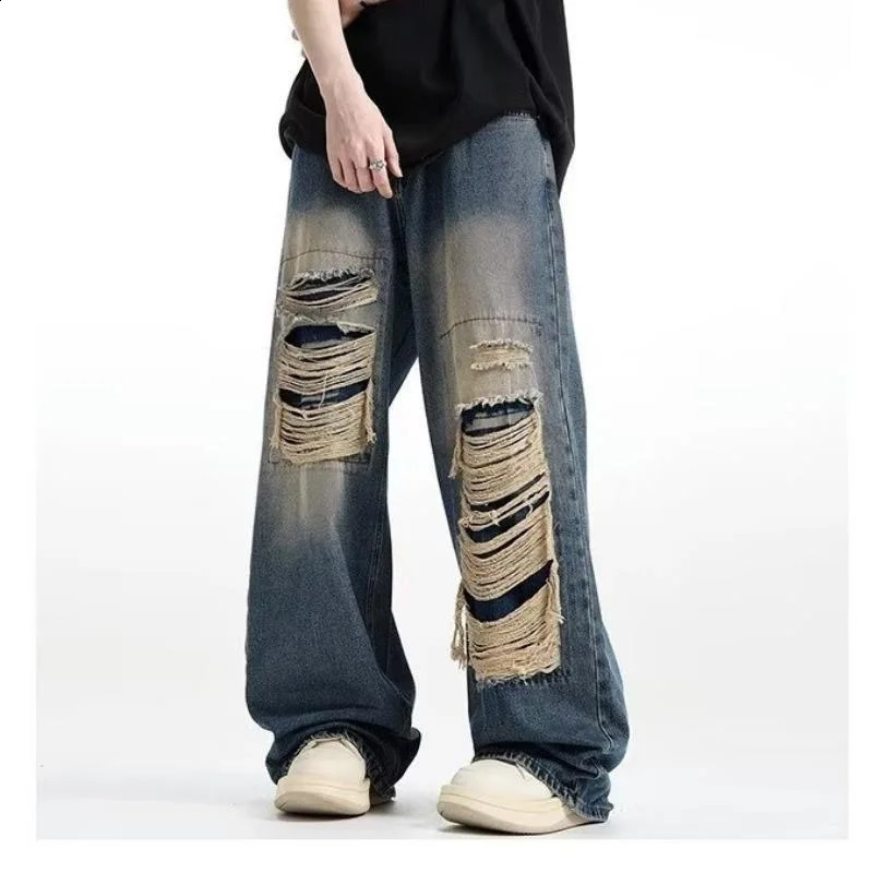 American jeans vintage jeans ripped jeans mens jeans loose jeans straight leg pants 240829