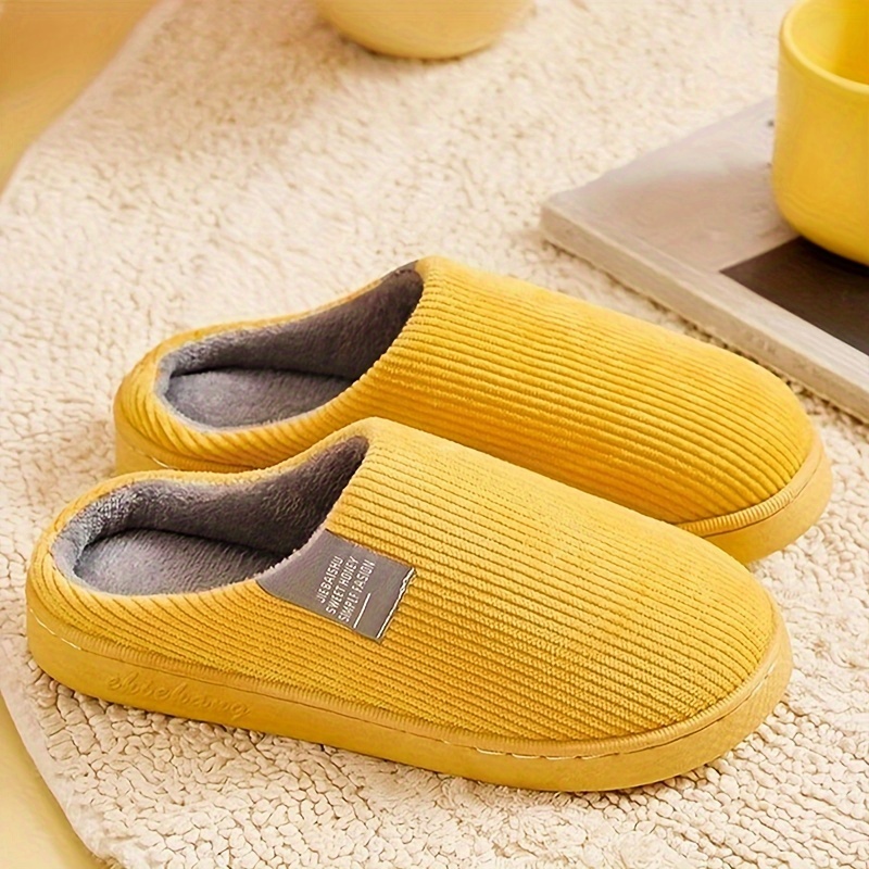Women's Comfy Striped Plush Slipper Snow Boots - Soft Fabric Lining, Warm and Quiet Indoor Shoes with PVC Sole - Perfect for Wearing Around the H