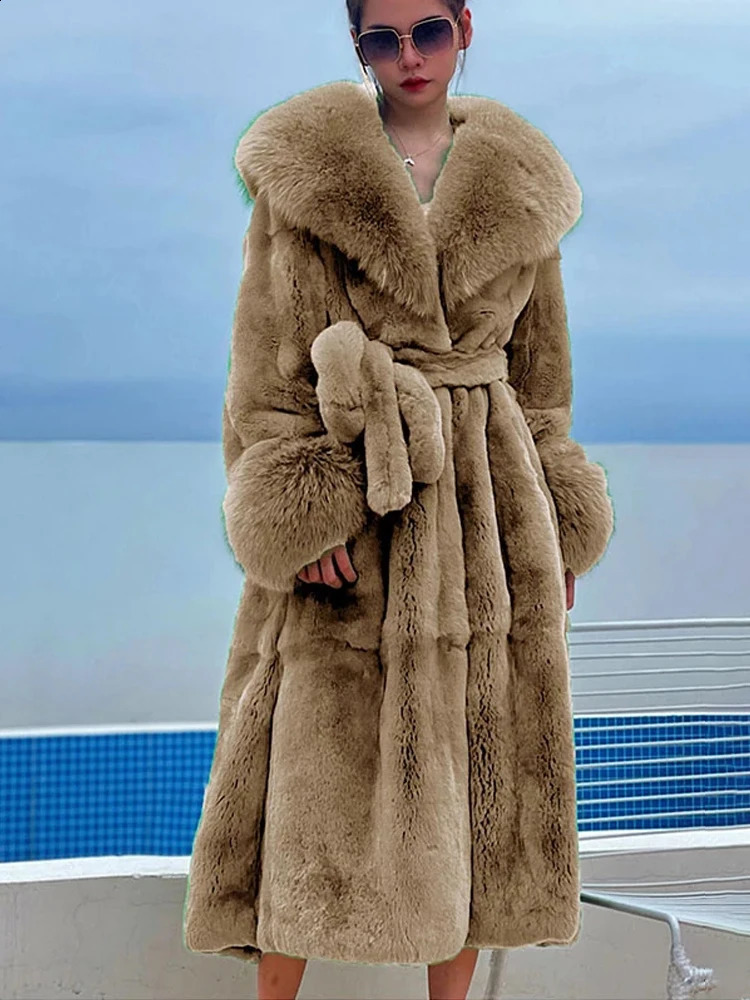 Elderly mink coat womens fur winter artificial jacket long sleeved casual oversized Parkas 240828
