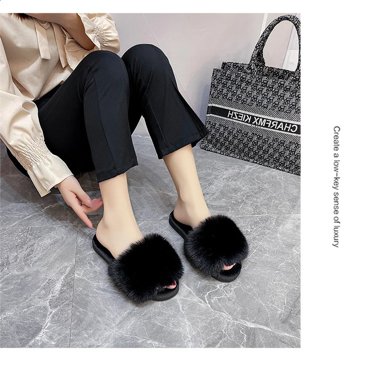 womens slippers winter simple word fur apartment soft home womens slippers artificial fur warm bedroom casual womens shoes 240827