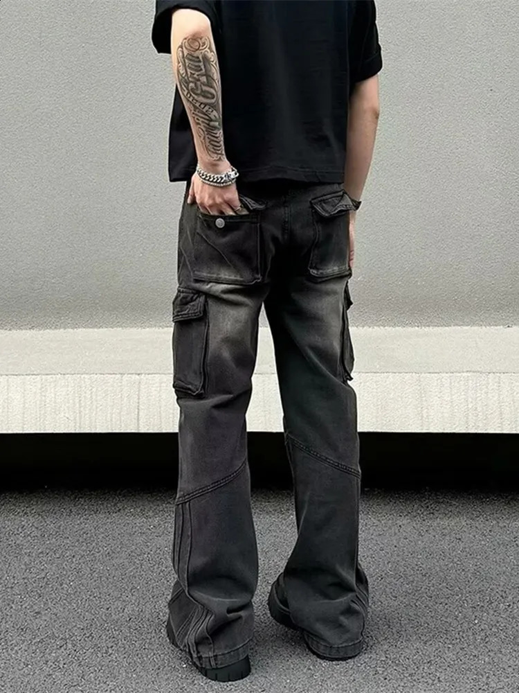 2024 Pantalones Y2K Streetwear Multi Pockets Baggy Jeans Cargo Pants For Men 90S Vintage Clothes Striped Long Trousers 240823
