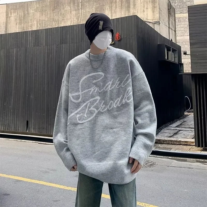 Knitted sweater mens Korean fashion street handsome letter color blocks personality winter Ins sweater 240829