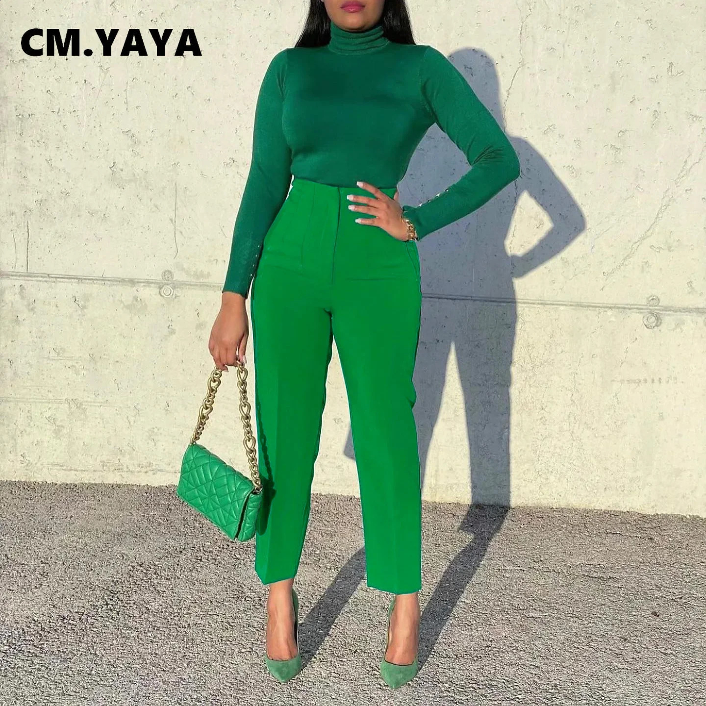 CM.YAYA Women Fashion Tailored Trousers High Waist Zipper Fly Solid Pencil Pants 240829CJ