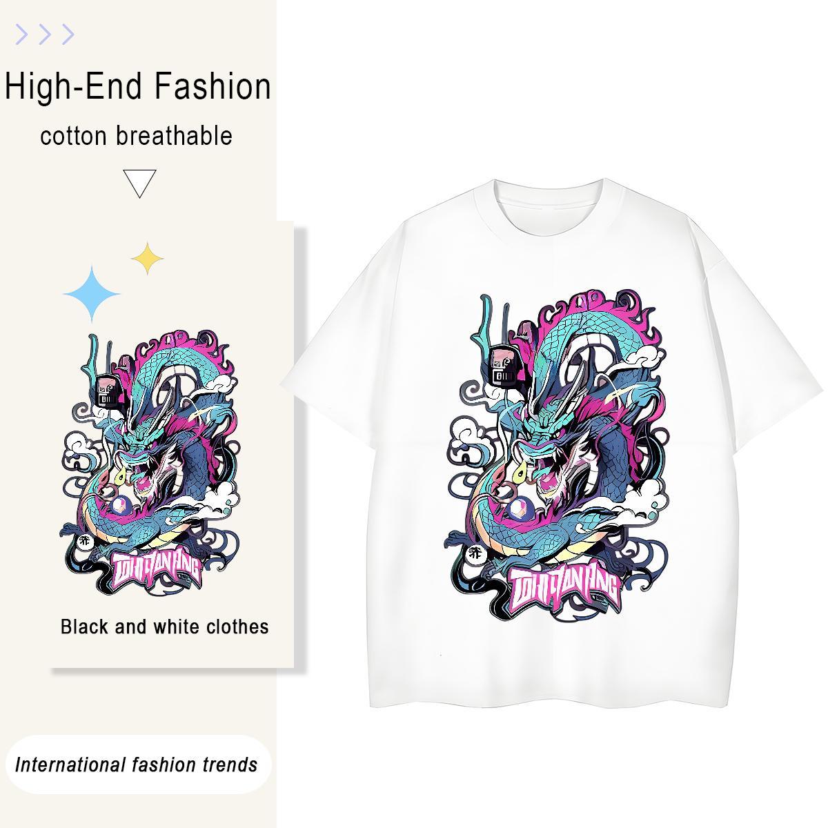 2024 Casual Womens T Shirts 230g Cotton Breathable Casual Sport Cloud Dragon Woman Tshirt Comfortable White Plus Size Clothings