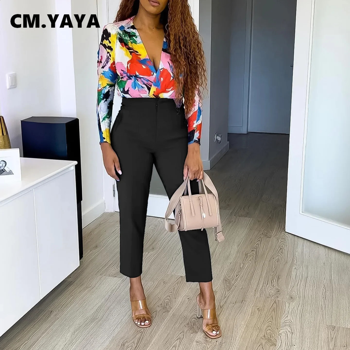 CM.YAYA Women Fashion Tailored Trousers High Waist Zipper Fly Solid Pencil Pants 240829CJ