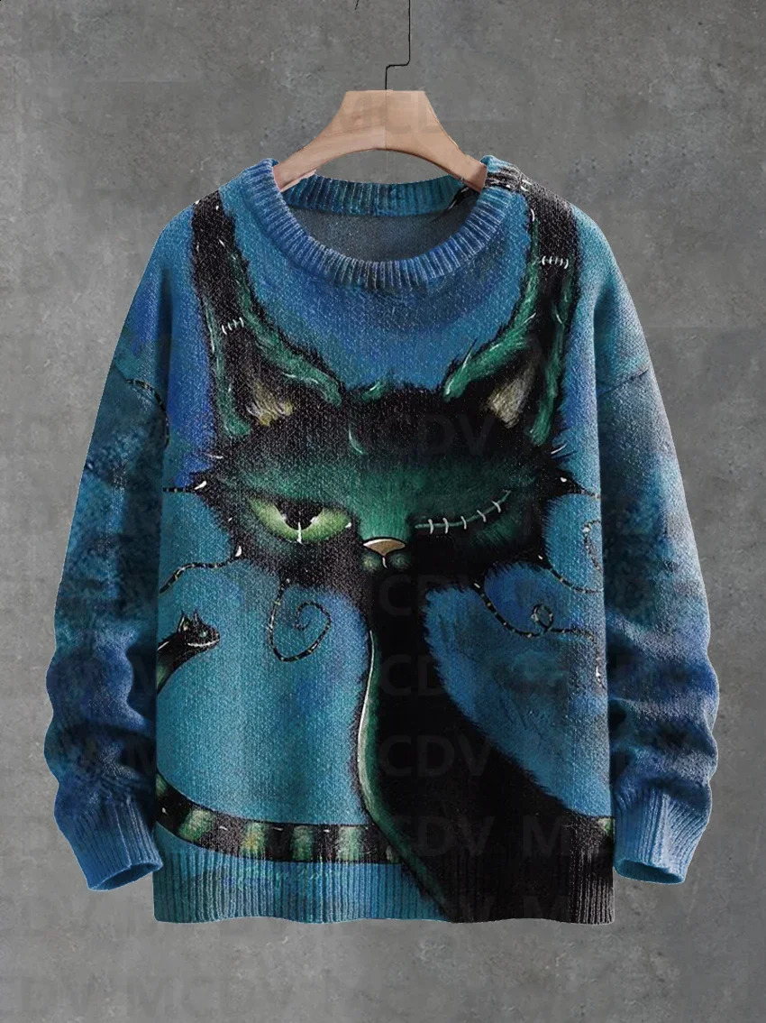 Interesting Skeleton Sunflower Art Halloween Printed Knitted Pullover Sweater for Women and Men 240829
