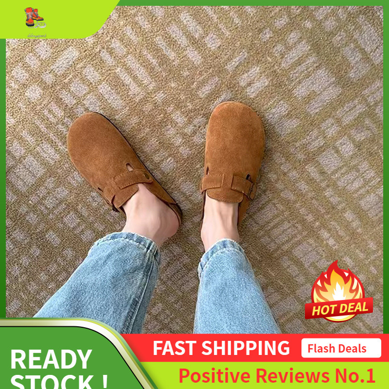 Ddmysports Grape Mom S Same Style Baotou Genuine Leather Boken Shoes With Plush Lazy Kick Thick Soled Hairy Slippers OUTDOOR