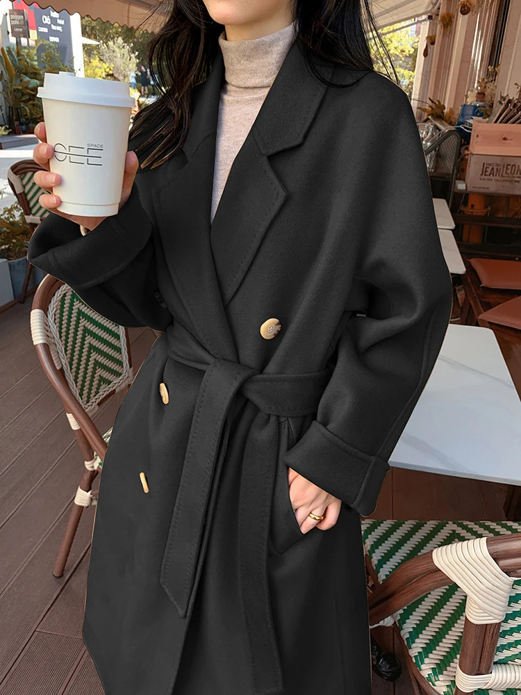 CAIXINGLE 801 Fashion Classic 10% Pure Cashmere Reversible Wool Coat Womens Long Wool Coat Autumn/Winter Windproof 240828