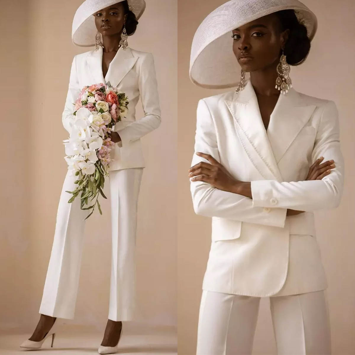 Ivory Women Wedding Pants Suits Costumes Pour Femmes Tailored Jacket Prom Birthday Party Wear 2 Pieces