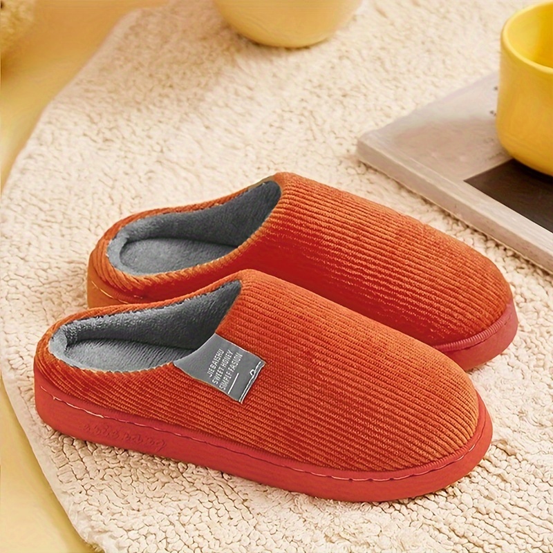 Women's Comfy Striped Plush Slipper Snow Boots - Soft Fabric Lining, Warm and Quiet Indoor Shoes with PVC Sole - Perfect for Wearing Around the H