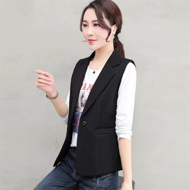 Wxw5112 black jacket womens lapel office sleeveless jacket womens single button jacket womens jacket 240828