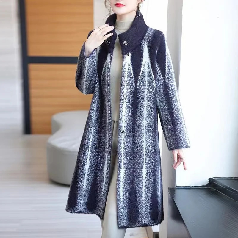 Autumn and winter mink jacket womens high-end plus size 6XL wool coat middle-aged and elderly mother collar jacket womens fashionable top 240828