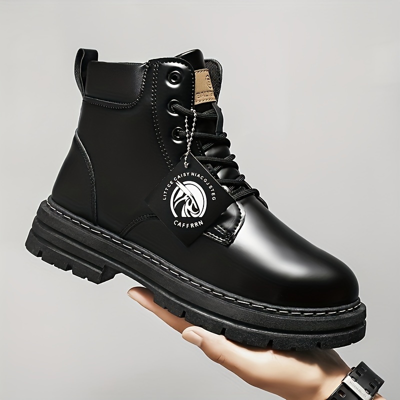 Men's Fashion High Top Faux Leather Boots Martin Boots - Suitable for Casual Wear, Street Wear and Casual Wear, Lace-up Faux Leather Upper, Comfo