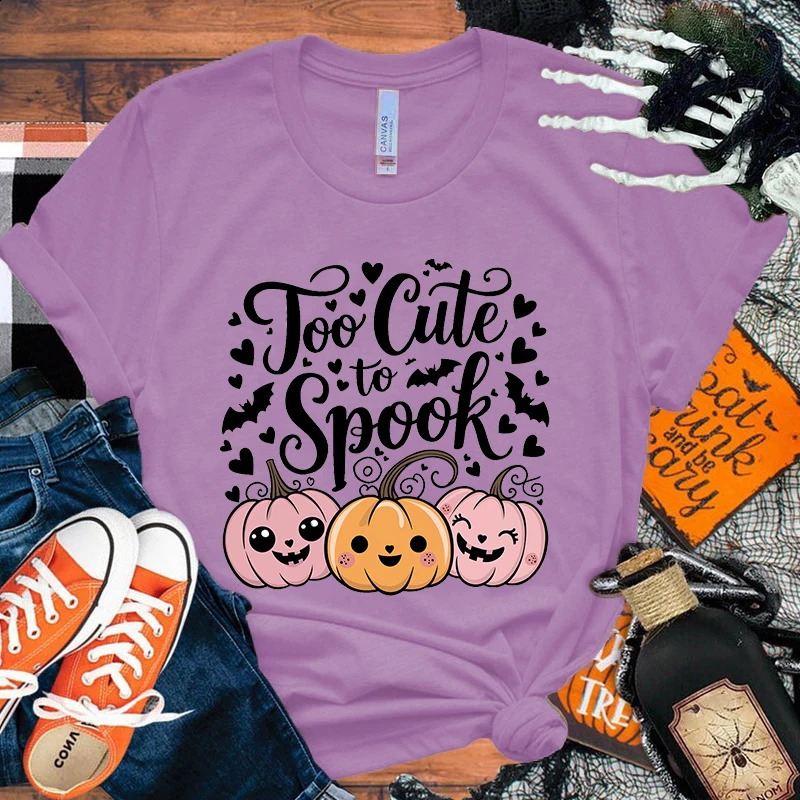 The Halloween pumpkin is too cute to make people shudder. Womens printed T-shirt summer T-shirt Harajuku casual round neck short sleeved shirt 240829