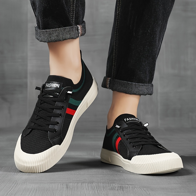 Men's Woven Color Block Lace Up Low Top Sneakers For Outdoor Activities, All Seasons