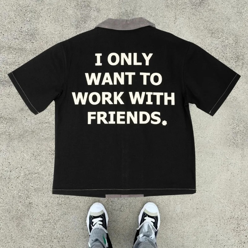 Simple letter printing splicing n polo neck oversized mens Tshirt Y2K summer clothing trend couple casual bag top 240828