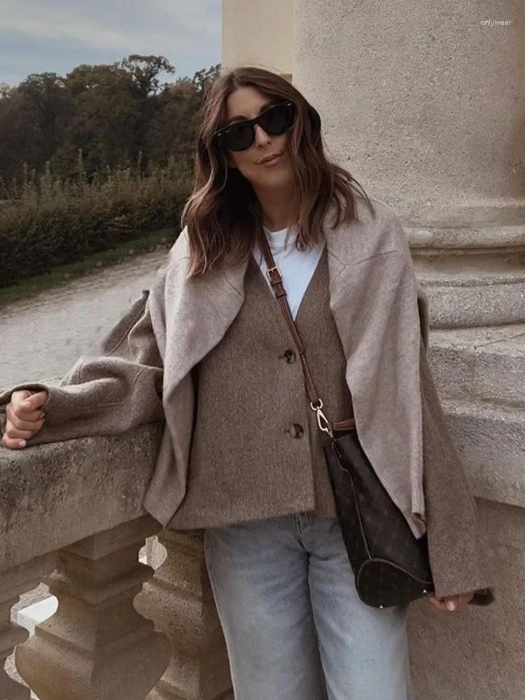 Women's Jackets Elegant Straight Cut Wool Jacket Women Fashion V Neck Single Breasted Short Coat 2024 Autumn Chic Lady Office Street