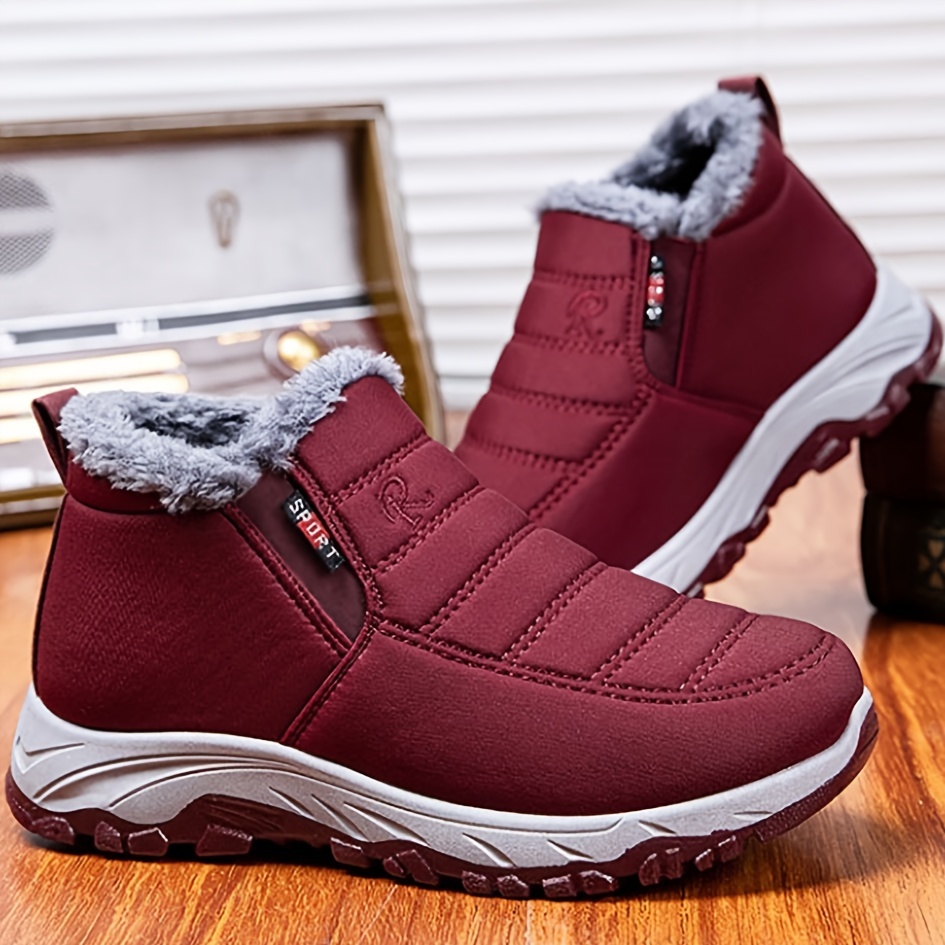 Women's Plush Winter Boots - Slip On Thermal Lined Soft Sole Shoes for Warmth and Comfort