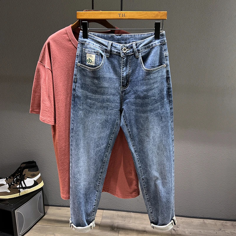 Spring Mens Street Clothing Jeans Fashion Motorcycle Trouser Korean Fashion Casual Youth Hip Hop Small Foot Jeans 240829