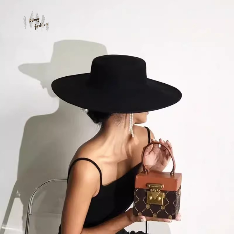 Autumn And Winter Flat Woolen Top Large Brim Versatile Felt Women S Jazz Hat French Hepburn Style F08.29-10 97bd4