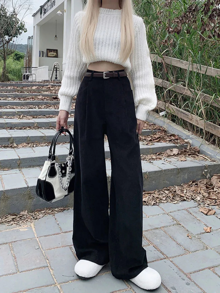 Autumn and Winter Women Thin Corduroy Wide-legged Pants Female Loose Versatile Casual Y2K Trousers Z260314