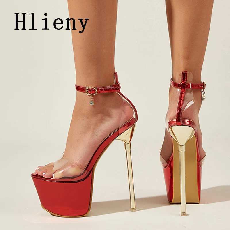 Hlieny Summer Sexy PVC Transparent Open Peep Toe Platform High Heels Buckle Strap Sandals Womens Nightclub Pole Dance Shoes W250514