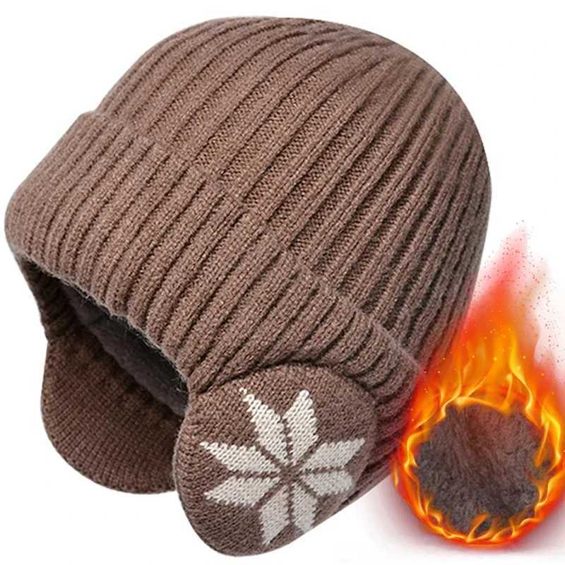 Mens Winter Warm Plush Knitted Benin Snow Fashion Sklies Hat Unisex New Outdoor Cold proof Earrings X250212