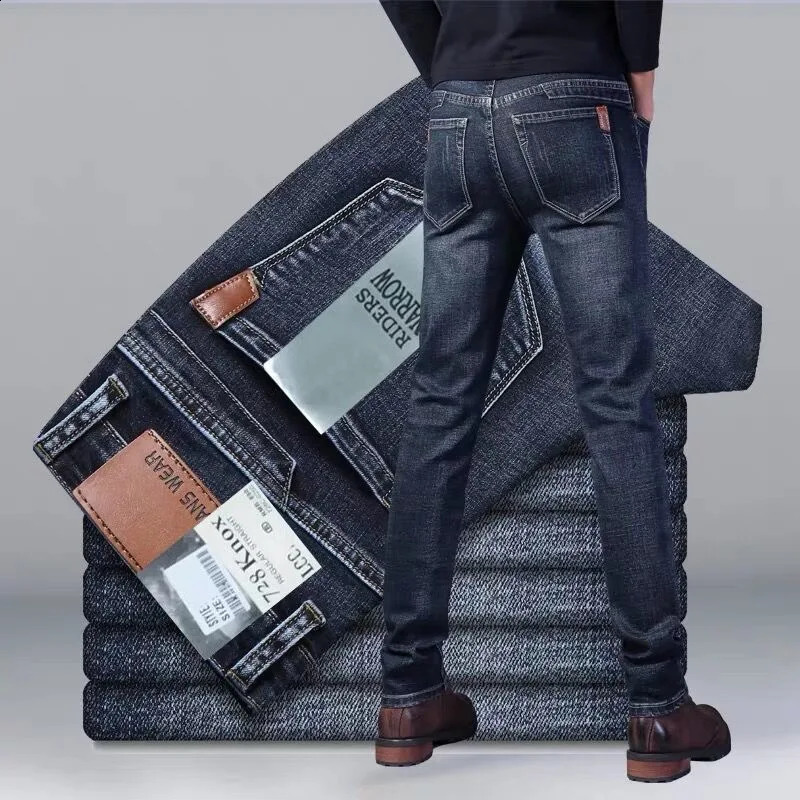 Spring/Summer Solid Color Straight Leg Elastic Jeans Mens Casual Relaxation Breathable High Quality Pants 240829