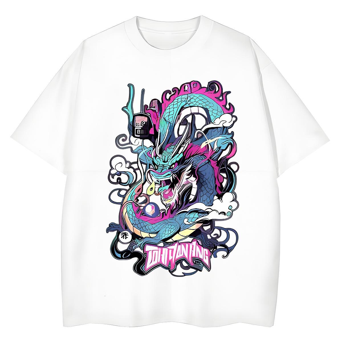 2024 Casual Womens T Shirts 230g Cotton Breathable Casual Sport Cloud Dragon Woman Tshirt Comfortable White Plus Size Clothings
