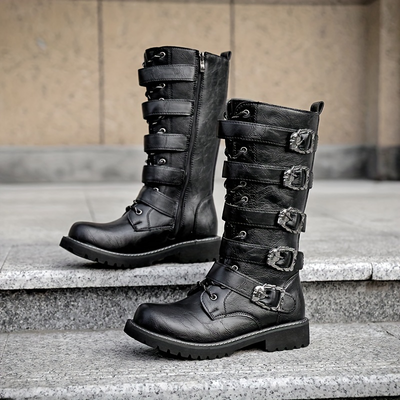 Mens High-Top Microfiber Motorcycle Boots - Anti-Skid, Water-Resistant, PU Insole, Round Toe, Side Zippers, Superfine Fiber Upper for Outdoor Enthusia