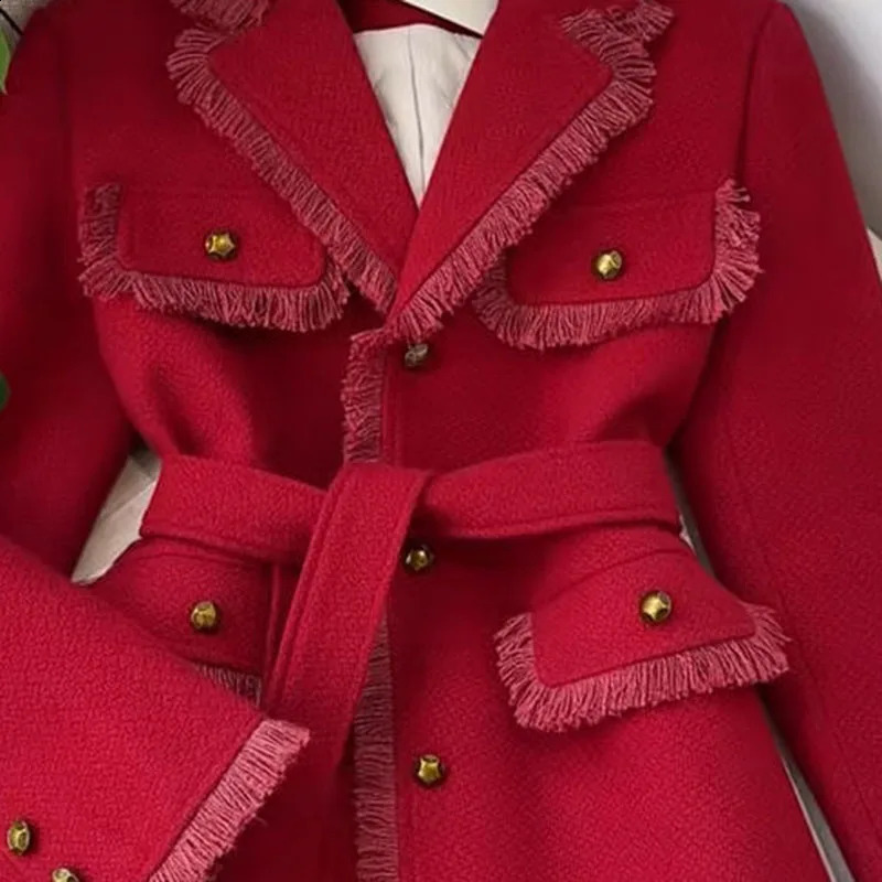 womens Korean tweed suit jacket Little perfume Autumn winter warm pad jacket Thick womens casual wool trench coat 240828